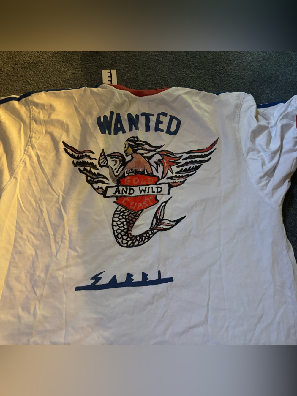 Flying Mermaid Graphic Ringer Tee - White with Red & Blue Accents-SABBI - Picture 5 of 5